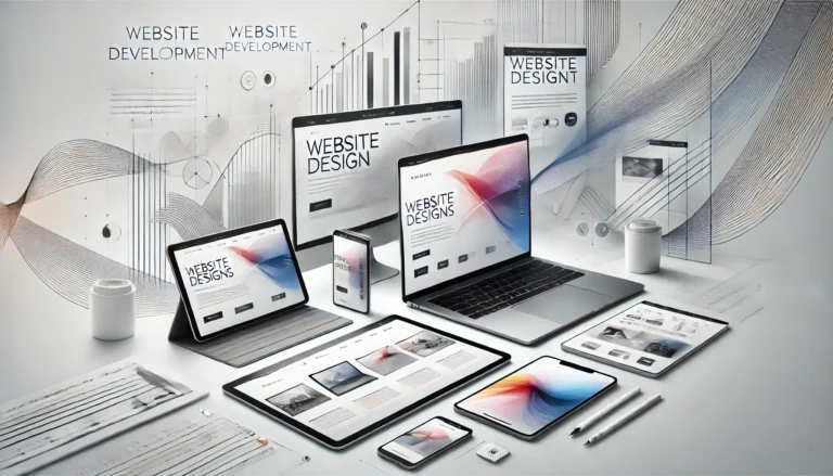 בניית אתר לעסק - A modern and sleek horizontal background image for a website development business. The design features a clean white background with stronger accents