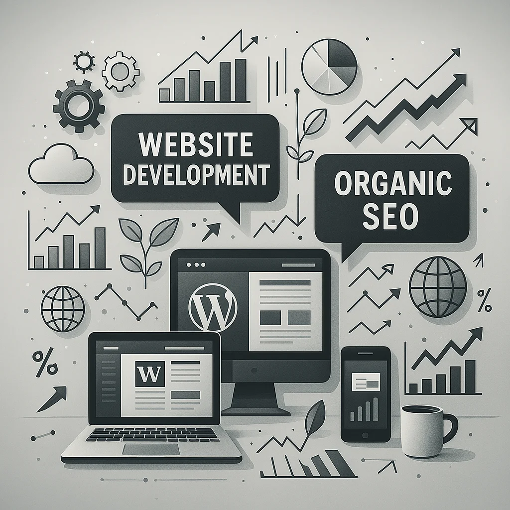 A modern, technological, and attractive image related to website building and organic promotion